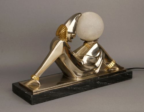SUPERB FRENCH ART DECO PIERROT CLOWN TABLE LAMP MARCEL ANDR BOURAINE - ADDITIONAL PHOTO 2