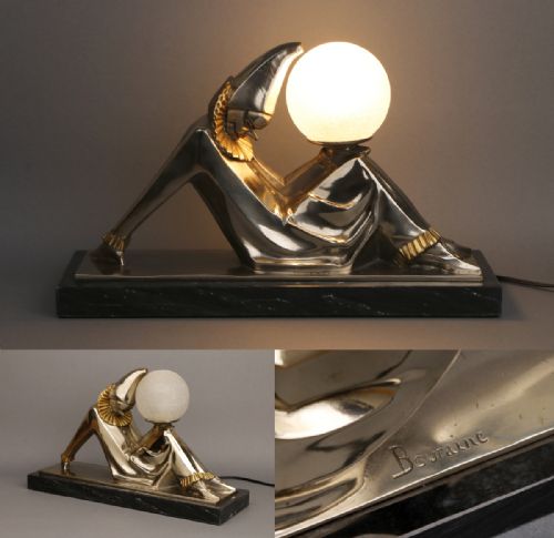 SUPERB FRENCH ART DECO PIERROT CLOWN TABLE LAMP MARCEL ANDR BOURAINE - ADDITIONAL PHOTO 8