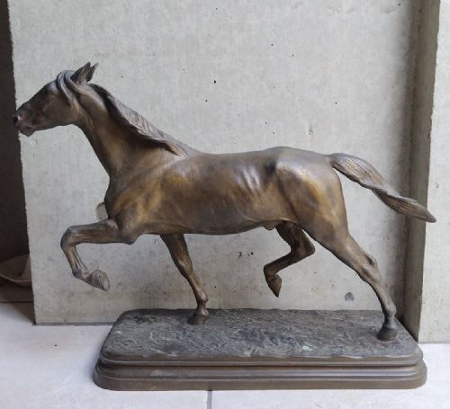 MAGNIFICENT FRENCH ANTIQUE 19THC BRONZE OF A TROTTING STALLION ISIDORE JULES BONHEUR - ADDITIONAL PHOTO 1