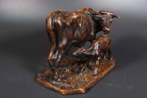 SPLENDID JAPANESE ANTIQUE 19THC BRONZE COW AND CALF - ADDITIONAL PHOTO 1