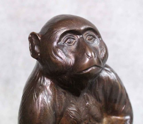 SUPERB JAPANESE ANTIQUE 1920S BRONZE MONKEY PEACH WATANABE KANSUI - ADDITIONAL PHOTO 5