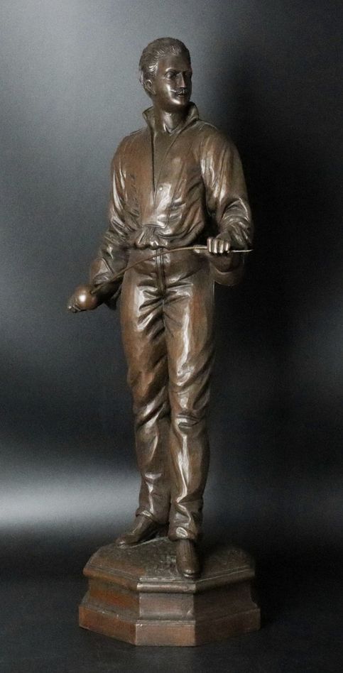 STUNNING FRENCH ANTIQUE LATE 19THC LARGE WOOD SCULPTURE THE FENCER LESCRIMEUR RENCHARLES MASSE