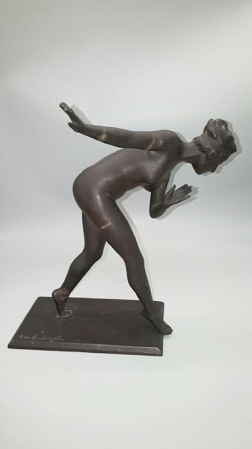 ELEGANT FRENCH ART DECO 1920S BRONZE NUDE DANCER SCULPTURE PAUL DE BOULOGNE - ADDITIONAL PHOTO 1