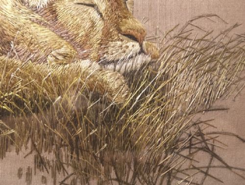 JAPANESE MEIJITAISHO EARLY 20THC SILK EMBROIDERED PANEL OF LIONS KAMISAKA SHOTO - ADDITIONAL PHOTO 5