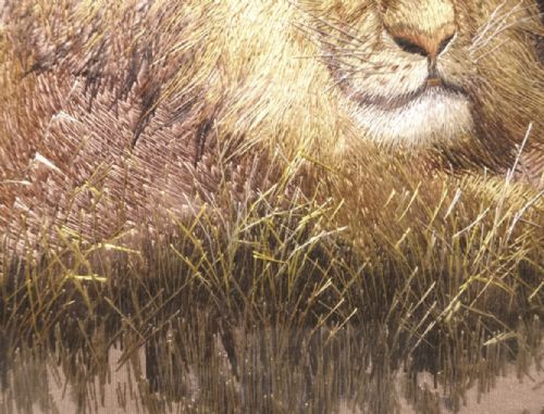 JAPANESE MEIJITAISHO EARLY 20THC SILK EMBROIDERED PANEL OF LIONS KAMISAKA SHOTO - ADDITIONAL PHOTO 6