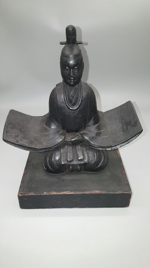 attractive japanese meiji 19thc wood buddhist sculpture of deity tenjinsama sugawara no michizane - CATEGORY: ANTIQUE SCULPTURES - DATED 19TH CENTURY