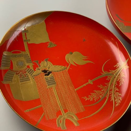 BEAUTIFUL JAPANESE MEIJITAISHO EARLY 20THC SET OF 5 LARGE VERMILLION LACQUER BOWLS - ADDITIONAL PHOTO 5
