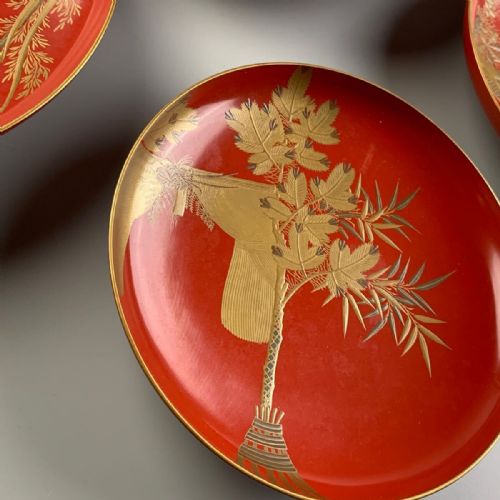 BEAUTIFUL JAPANESE MEIJITAISHO EARLY 20THC SET OF 5 LARGE VERMILLION LACQUER BOWLS - ADDITIONAL PHOTO 6