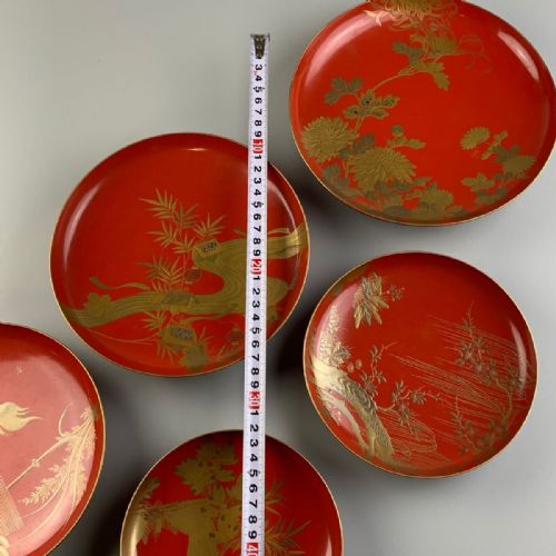 BEAUTIFUL JAPANESE MEIJITAISHO EARLY 20THC SET OF 5 LARGE VERMILLION LACQUER BOWLS - ADDITIONAL PHOTO 7