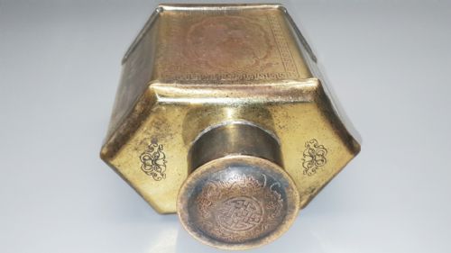 CHINESE ANTIQUE EARLY 20THC HEXAGONAL ENGRAVED BRASS TEA CADDY - ADDITIONAL PHOTO 5