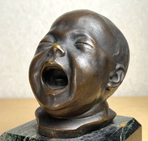 SUPERB ITALIAN ANTIQUE LATE 19THC BRONZE BUST OF A SCREAMING CHILD - ADDITIONAL PHOTO 4