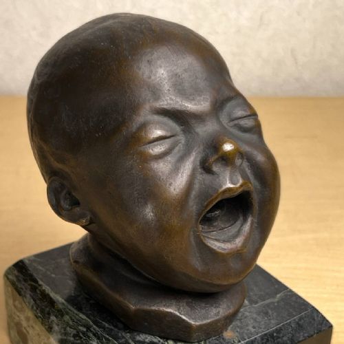SUPERB ITALIAN ANTIQUE LATE 19THC BRONZE BUST OF A SCREAMING CHILD - ADDITIONAL PHOTO 5