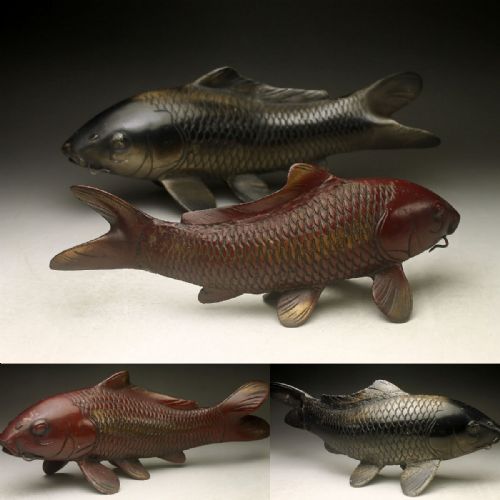 EXCELLENT MEIJI EARLY 20THC PAIR OF PATINATED BRONZE CARP - ADDITIONAL PHOTO 8