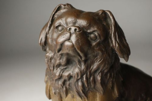 SUPERB JAPANESE MEIJI EARLY 20THC BRONZE LONGEARED CHIN DOG OMINE - ADDITIONAL PHOTO 2