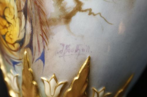 BEAUTIFUL ROYAL WORCESTER ANTIQUE 1911 PORCELAIN PEDESTAL CABINET VASE PHEASANTS PINE TREES JACK SOUTHALL - ADDITIONAL PHOTO 8