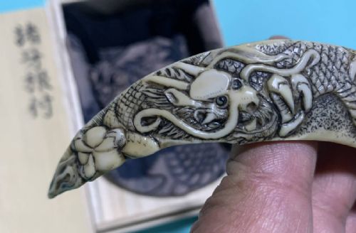RARE JAPANESE TAISHO OR EARLY SHOWA PERIOD EARLY 20THC IWAMI BOARS TUSK DRAGON NETSUKE - ADDITIONAL PHOTO 2