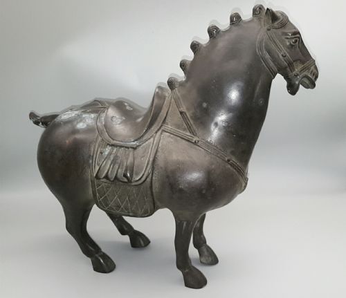chinese antique early 20thc heavy tang warrior bronze war horse - CATEGORY: ANTIQUE SCULPTURES - DATED 1910