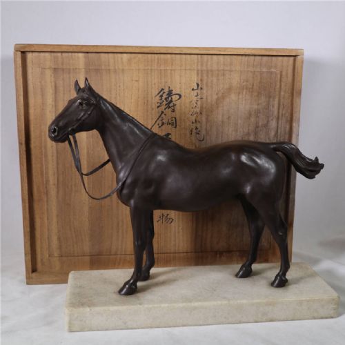 BEAUTIFUL JAPANESE MEIJITAISHO EARLY 20THC BRONZE HORSE ON MARBLE BASE KOZAN YAMAMOTO - ADDITIONAL PHOTO 8