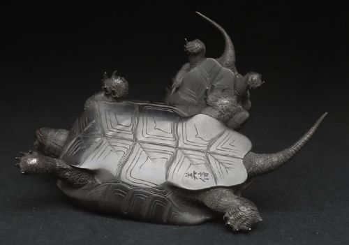 EXQUISITE JAPANESE MEIJI EARLY 20THC BRONZE OF TWO TURTLES BISHIN - ADDITIONAL PHOTO 6