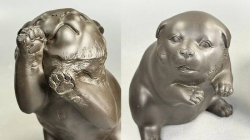 SUPERB JAPANESE MEIJITAISHO BRONZE OF TWO PUPPIES PLAYING SIGNED HOZAN YOSHIYAMA - ADDITIONAL PHOTO 8