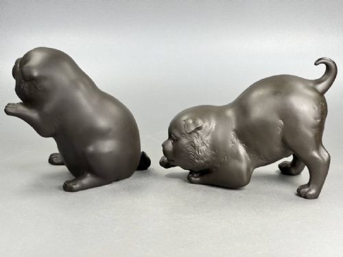 SUPERB JAPANESE MEIJITAISHO BRONZE OF TWO PUPPIES PLAYING SIGNED HOZAN YOSHIYAMA - ADDITIONAL PHOTO 9