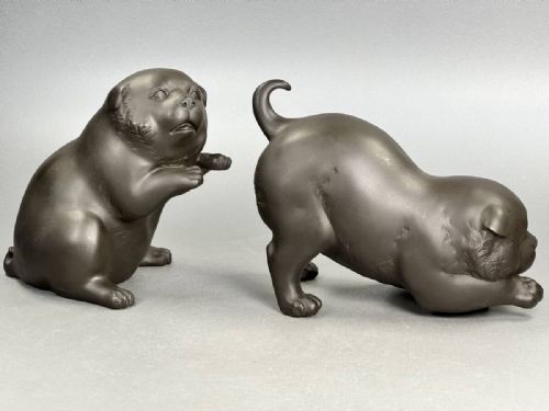 SUPERB JAPANESE MEIJITAISHO BRONZE OF TWO PUPPIES PLAYING SIGNED HOZAN YOSHIYAMA - ADDITIONAL PHOTO 11