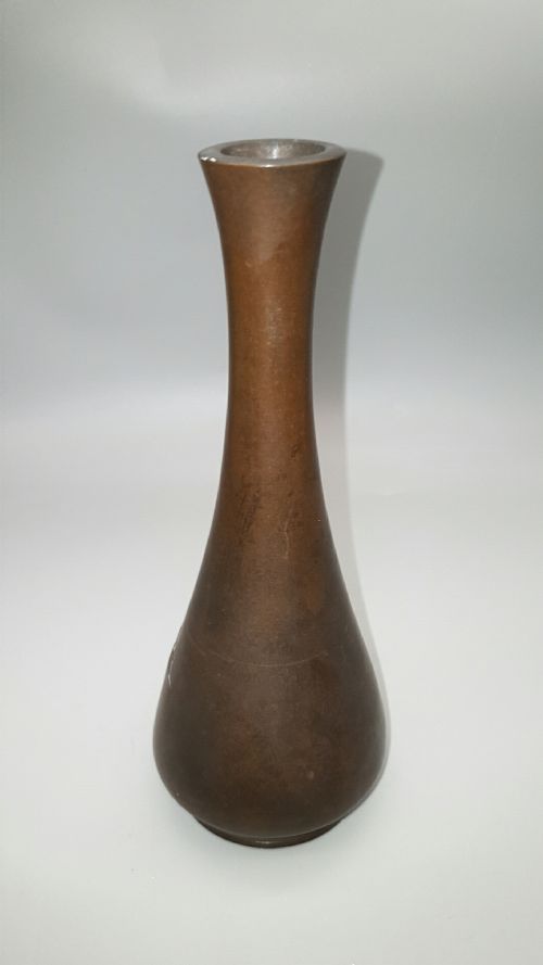 BEAUTIFUL JAPANESE MEIJI EARLY 20THC SMALL BRONZE VASE W SILVER INLAY FOREST SHRINE - ADDITIONAL PHOTO 3