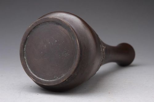 BEAUTIFUL JAPANESE MEIJI EARLY 20THC SMALL BRONZE VASE W SILVER INLAY FOREST SHRINE - ADDITIONAL PHOTO 11