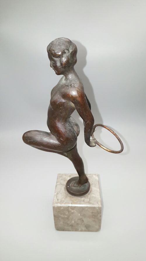 FRENCH ART DECO 1930S BRONZE NUDE HOOP DANCER ON MARBLE BASE - ADDITIONAL PHOTO 2