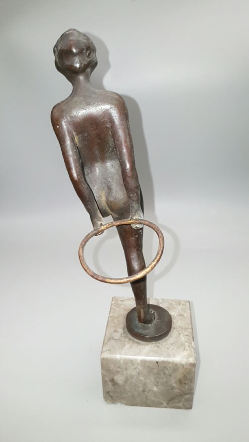 FRENCH ART DECO 1930S BRONZE NUDE HOOP DANCER ON MARBLE BASE - ADDITIONAL PHOTO 3