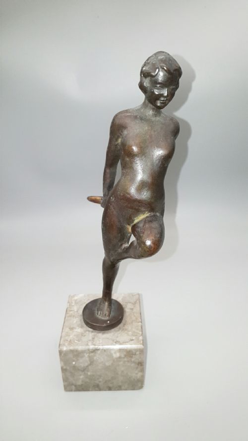 FRENCH ART DECO 1930S BRONZE NUDE HOOP DANCER ON MARBLE BASE - ADDITIONAL PHOTO 5
