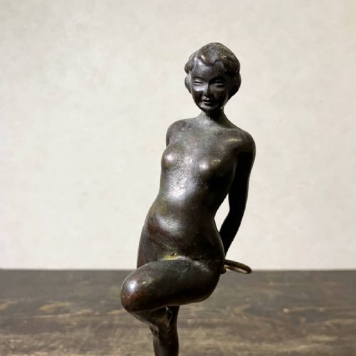 FRENCH ART DECO 1930S BRONZE NUDE HOOP DANCER ON MARBLE BASE - ADDITIONAL PHOTO 8