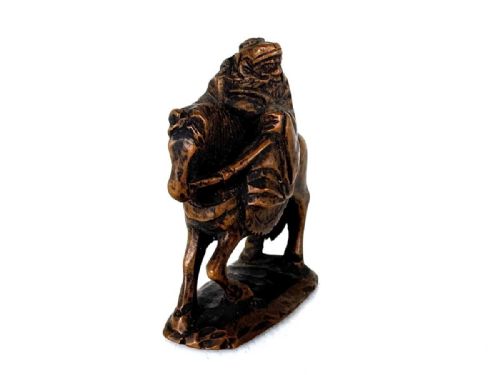 SUPERB JAPANESE ANTIQUE LATE 19THC BOXWOOD NETSUKE WISE MAN ON HORSE MASAYUKI - ADDITIONAL PHOTO 1