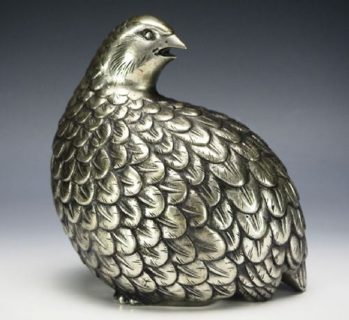 fig 2. Beautiful Japanese Antique (early 20thC) Cupronickel Pair Quail Sculptures, Saisai