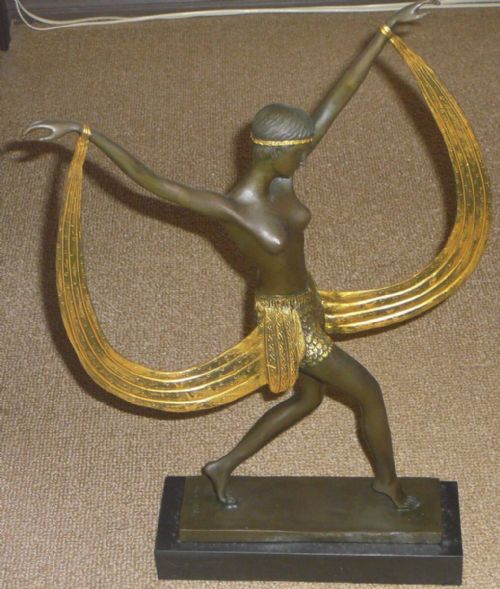 FRENCH ART DECO 1920S COLDPAINTED BRONZE SHAWL DANCER CLAUDE MIRVAL - ADDITIONAL PHOTO 2
