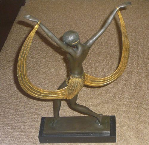 FRENCH ART DECO 1920S COLDPAINTED BRONZE SHAWL DANCER CLAUDE MIRVAL - ADDITIONAL PHOTO 5