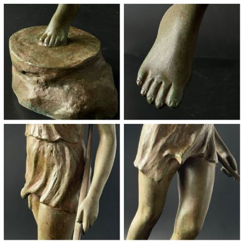 FRENCH ANTIQUE LATE 19THC CLASSIC LARGE BRONZE OF YOUNG DIANA THE HUNTRESS - ADDITIONAL PHOTO 7