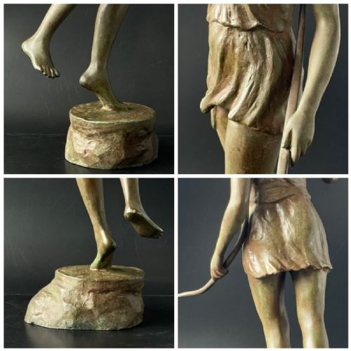 FRENCH ANTIQUE LATE 19THC CLASSIC LARGE BRONZE OF YOUNG DIANA THE HUNTRESS - ADDITIONAL PHOTO 8