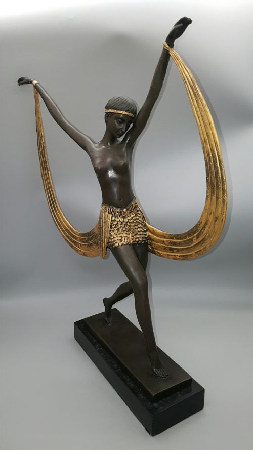 FRENCH ART DECO 1920S COLDPAINTED BRONZE SHAWL DANCER CLAUDE MIRVAL - ADDITIONAL PHOTO 1