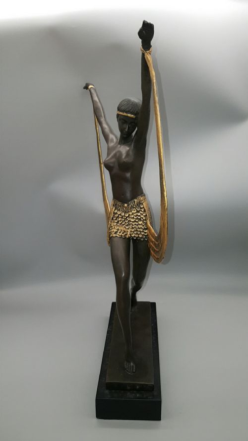 FRENCH ART DECO 1920S COLDPAINTED BRONZE SHAWL DANCER CLAUDE MIRVAL - ADDITIONAL PHOTO 2