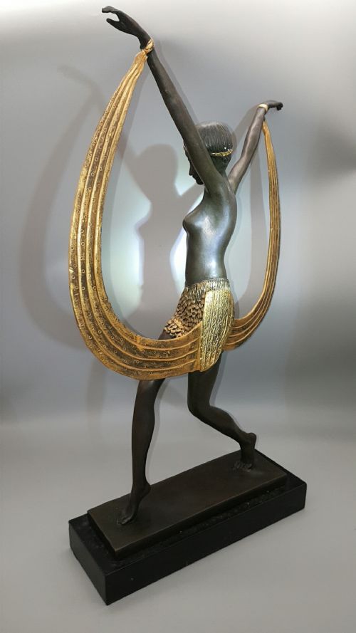 FRENCH ART DECO 1920S COLDPAINTED BRONZE SHAWL DANCER CLAUDE MIRVAL - ADDITIONAL PHOTO 3
