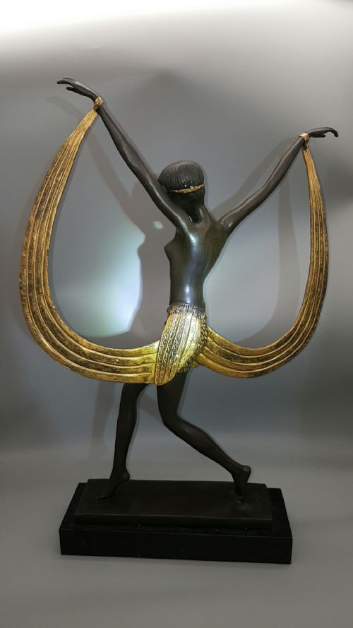 FRENCH ART DECO 1920S COLDPAINTED BRONZE SHAWL DANCER CLAUDE MIRVAL - ADDITIONAL PHOTO 4