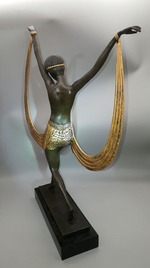 FRENCH ART DECO 1920S COLDPAINTED BRONZE SHAWL DANCER CLAUDE MIRVAL - ADDITIONAL PHOTO 5