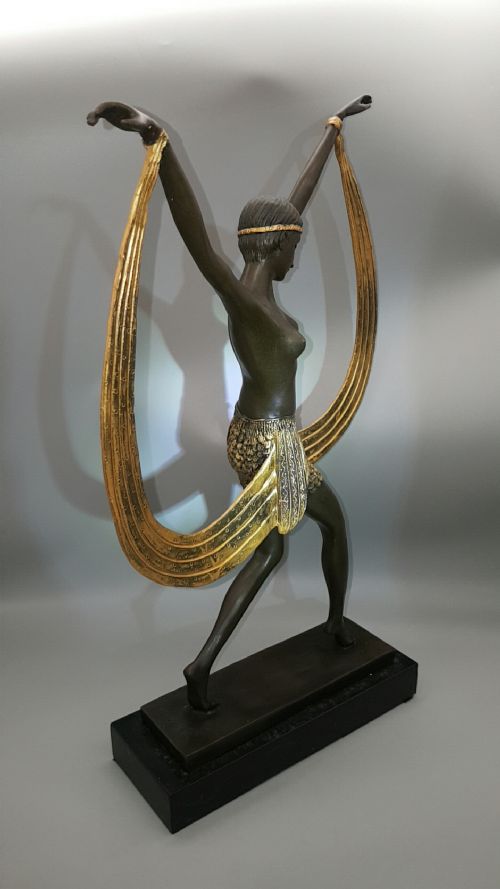FRENCH ART DECO 1920S COLDPAINTED BRONZE SHAWL DANCER CLAUDE MIRVAL - ADDITIONAL PHOTO 6