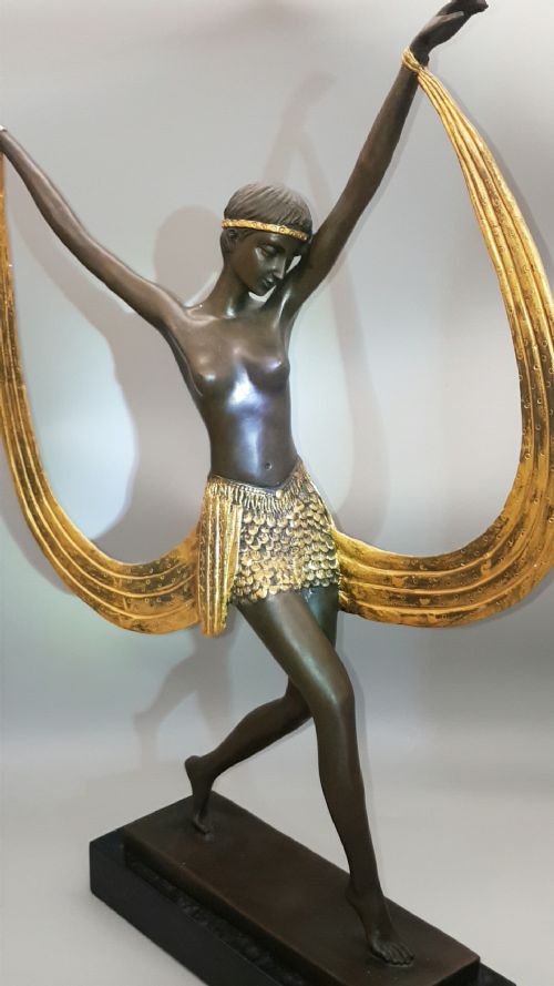 FRENCH ART DECO 1920S COLDPAINTED BRONZE SHAWL DANCER CLAUDE MIRVAL - ADDITIONAL PHOTO 7