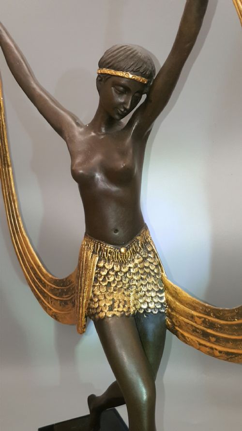FRENCH ART DECO 1920S COLDPAINTED BRONZE SHAWL DANCER CLAUDE MIRVAL - ADDITIONAL PHOTO 8