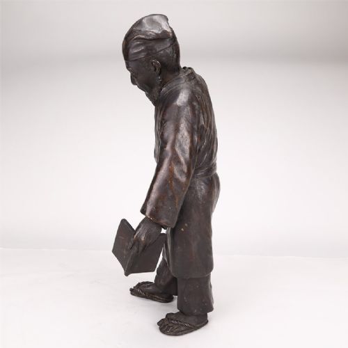 SUPERB CHINESE ANTIQUE EARLY 20THC BRONZE OF A SCHOLAR - ADDITIONAL PHOTO 3
