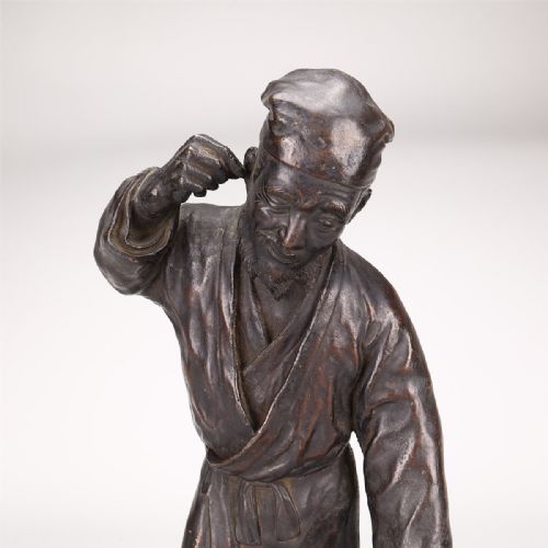 SUPERB CHINESE ANTIQUE EARLY 20THC BRONZE OF A SCHOLAR - ADDITIONAL PHOTO 6