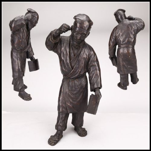 SUPERB CHINESE ANTIQUE EARLY 20THC BRONZE OF A SCHOLAR - ADDITIONAL PHOTO 10
