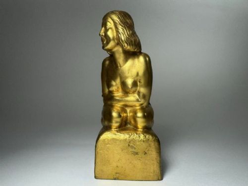 RARE SWEDISH ANTIQUE 1912 GOLD PATINATED BRONZE FEMALE NUDE SCULPTURE OLOF AHLBERG - ADDITIONAL PHOTO 1
